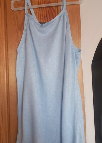 Askılı Boyunda Kolye Detaylı Mavi Midi Tunik - Görsel 3