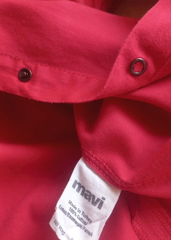 Mavi Kırmızı Düğmeli Uzun Kollu Kadın Gömlek - Görsel 4