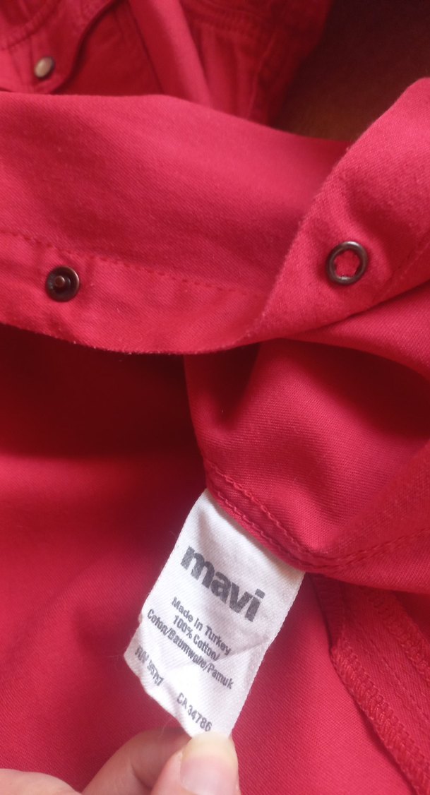 Mavi Kırmızı Düğmeli Uzun Kollu Kadın Gömlek - Görsel 4