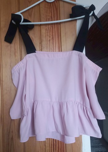 Mango Pembe Mini Straplez Fırfırlı Bluz - Görsel 3