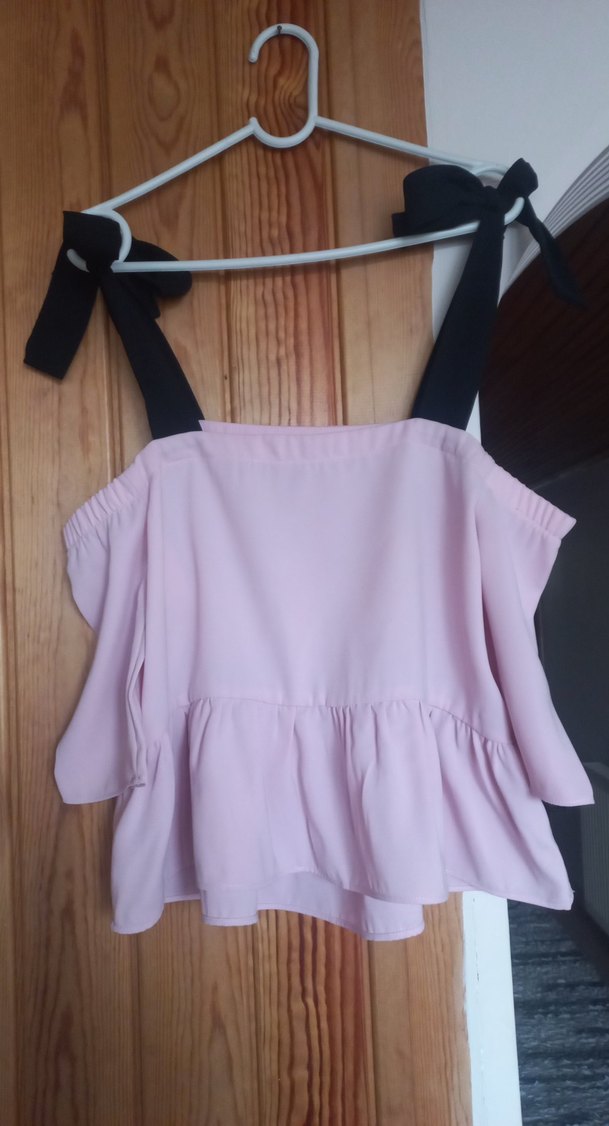 Mango Pembe Mini Straplez Fırfırlı Bluz - Görsel 3