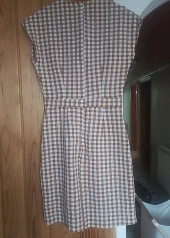 Bej Midi V Yaka Kemerli Kadın Elbise - Görsel 3