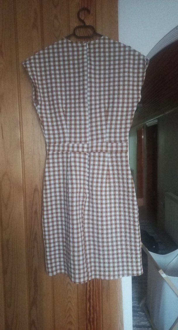 Bej Midi V Yaka Kemerli Kadın Elbise - Görsel 3