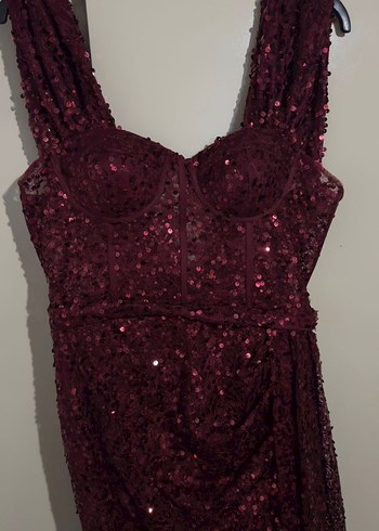 xl Beden bordo Renk Parlak Bordo Uzun Abiye Elbise