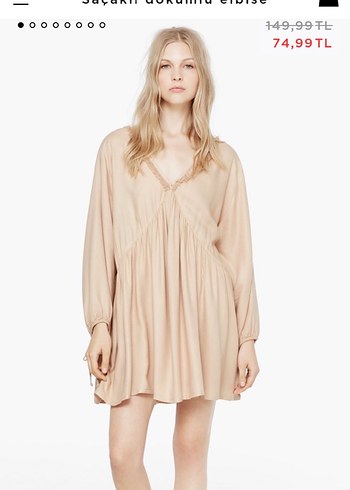 Mango xs Bej Pliseli Mini elbise - Görsel 5