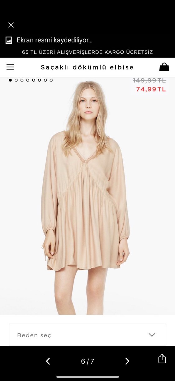 Mango xs Bej Pliseli Mini elbise - Görsel 5