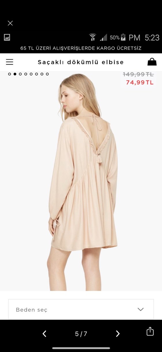 Mango xs Bej Pliseli Mini elbise - Görsel 4