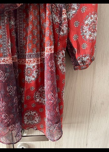 Mango Bordo Desenli Bohem Midi Elbise - Görsel 2