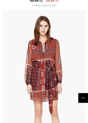 Mango Bordo Desenli Bohem Midi Elbise - Görsel 6