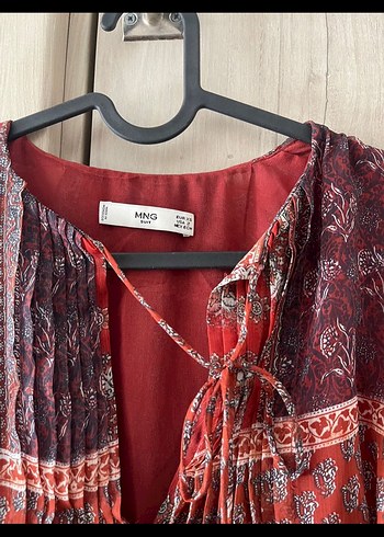 Mango Bordo Desenli Bohem Midi Elbise - Görsel 3