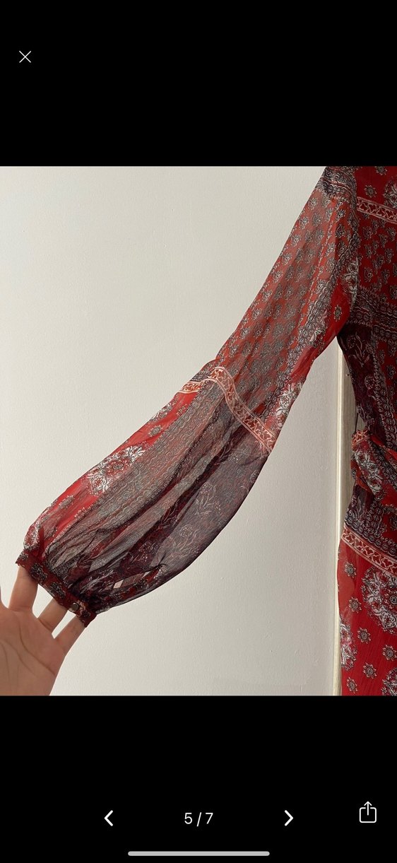 Mango Bordo Desenli Bohem Midi Elbise - Görsel 5