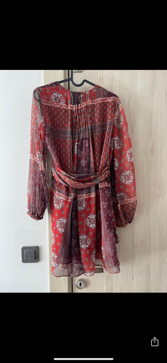 Mango Bordo Desenli Bohem Midi Elbise - Görsel 4