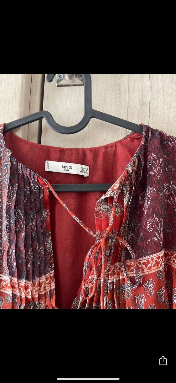 Mango Bordo Desenli Bohem Midi Elbise - Görsel 3