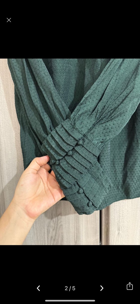 Mango Düğmeli Yeşil Ofis Kadın Gömlek - Görsel 2