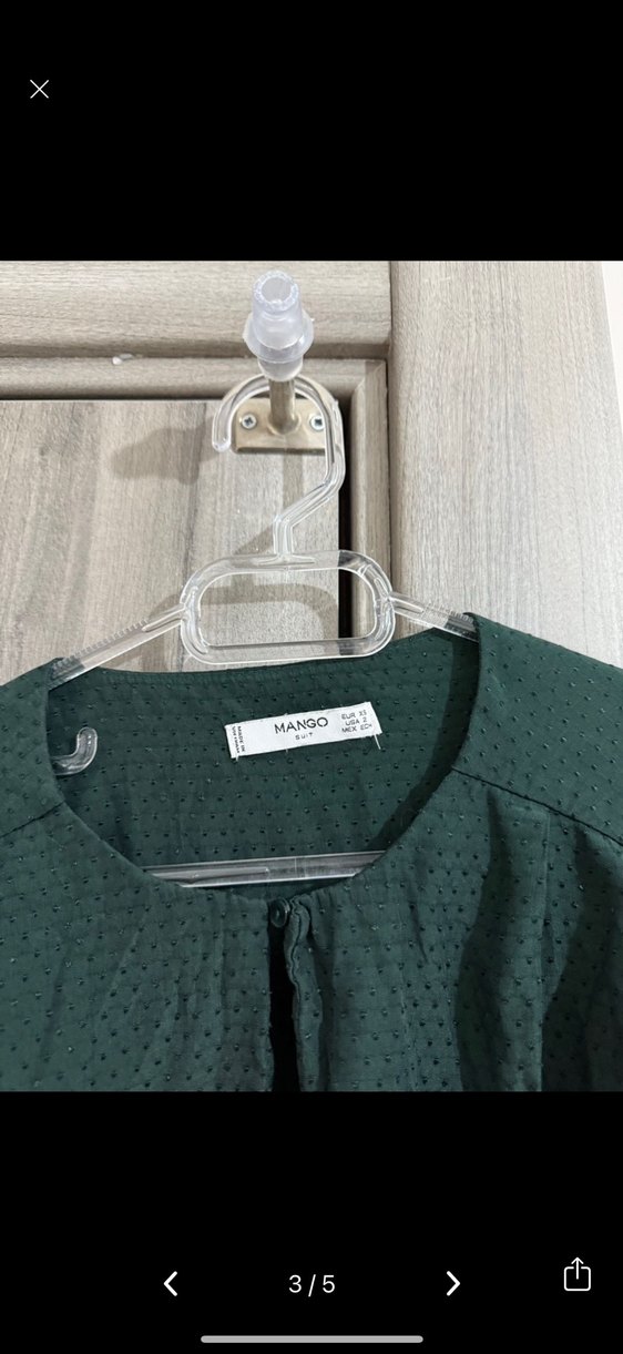 Mango Düğmeli Yeşil Ofis Kadın Gömlek - Görsel 3