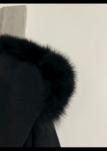 Bej fine Factory Kürklü Kapüşonlu Siyah YÜN Kaban - Görsel 3