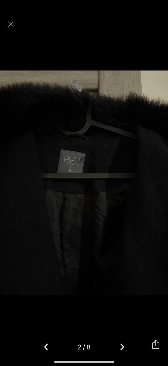 Bej fine Factory Kürklü Kapüşonlu Siyah YÜN Kaban - Görsel 2
