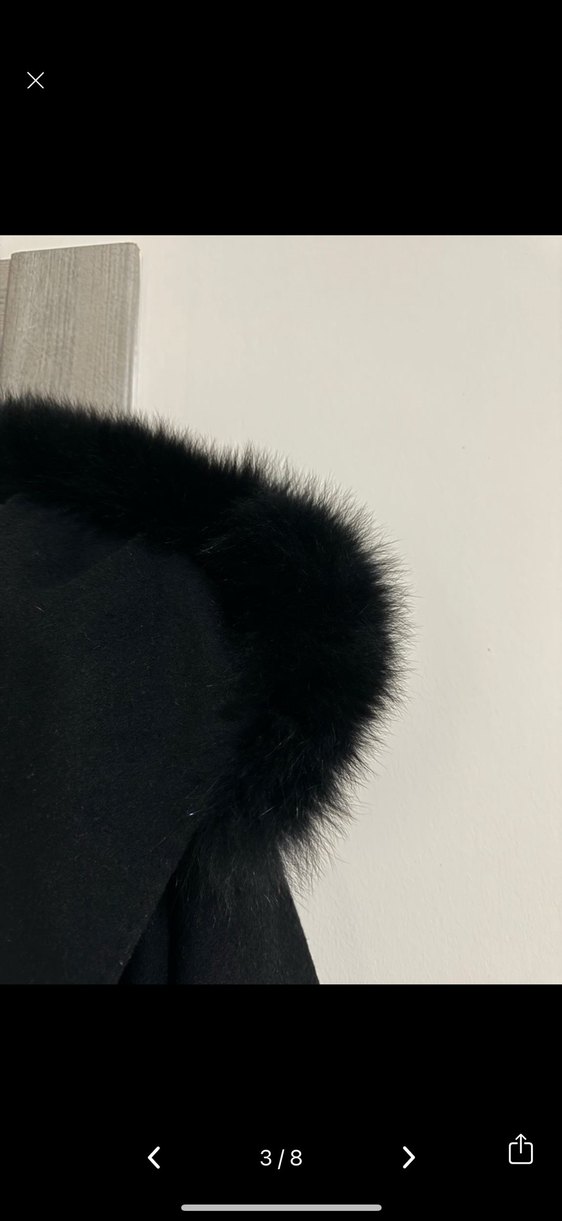 Bej fine Factory Kürklü Kapüşonlu Siyah YÜN Kaban - Görsel 3