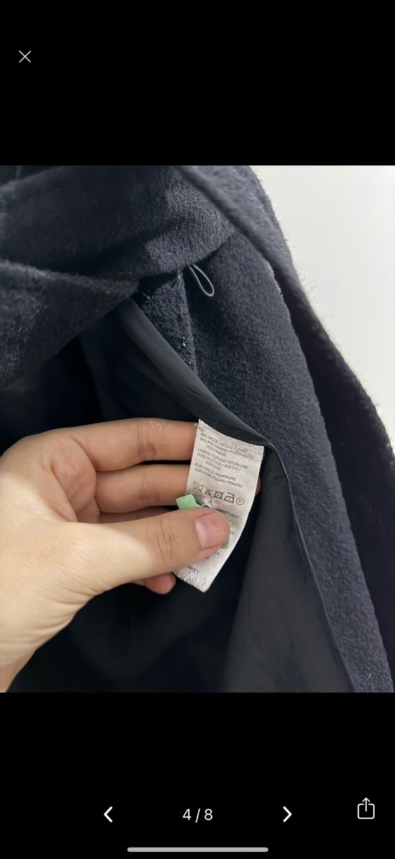 Bej fine Factory Kürklü Kapüşonlu Siyah YÜN Kaban - Görsel 4