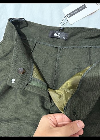 Adl Kemerli Koyu Haki ve Açık Mavi Keten Mini Şort İkili takım - Görsel 5