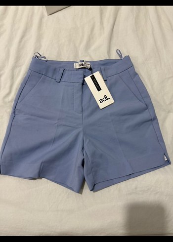 Adl Kemerli Koyu Haki ve Açık Mavi Keten Mini Şort İkili takım - Görsel 3