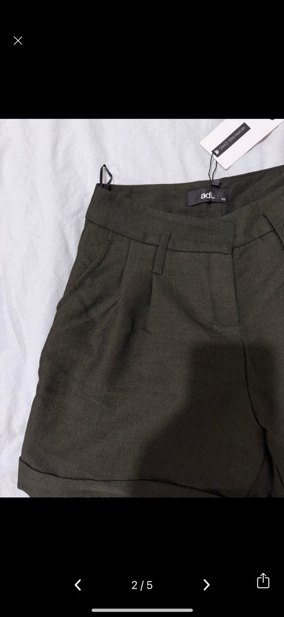 Adl Kemerli Koyu Haki ve Açık Mavi Keten Mini Şort İkili takım - Görsel 2