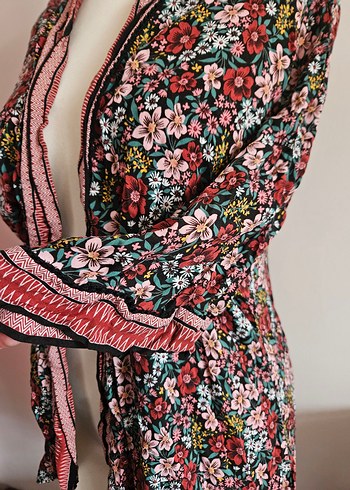 l Beden Çiçek Desenli Uzun Bohem Kimono