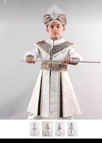 SÜNNET KIYAFETİ Gri Detaylı Beyaz Çocuk Kaftan