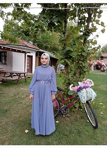 38 Beden mavi Renk Şifon abiye elbise