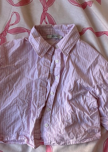 Düğmeli Pembe Kısa Kollu Pamuklu Gömlek