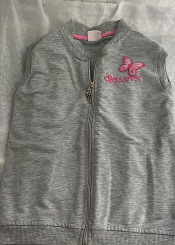 Kız Çocuk Gri Fermuarlı Kolsuz Yelek - Görsel 2