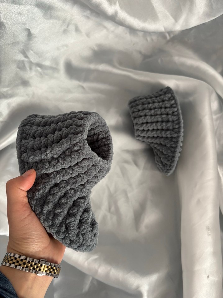 Mavi Erkek Bebek Örgü Patik - Görsel 2