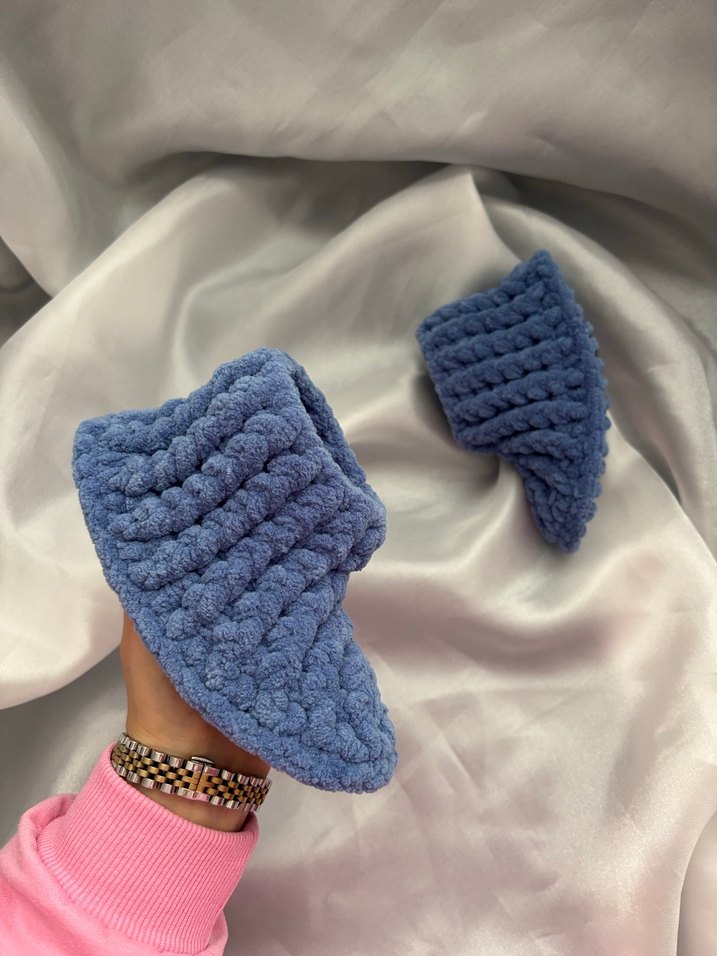 Mavi Erkek Bebek Örgü Patik - Görsel 3