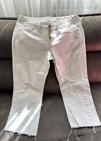 Beyaz Kadın Denim Midi Pantolon