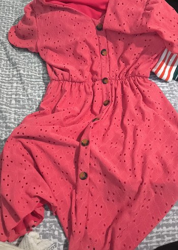 Pembe Düğmeli Bohem elbise