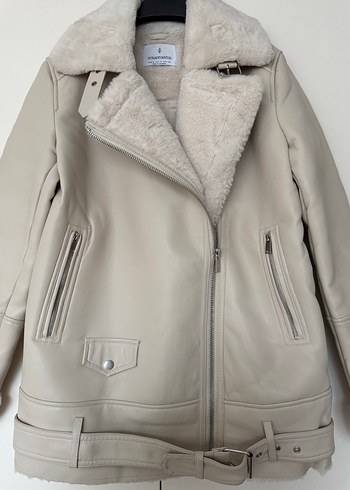 Stradivarius içi kürklü  deri mont - Görsel 7