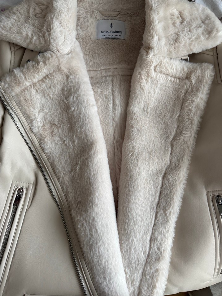 Stradivarius içi kürklü  deri mont - Görsel 5