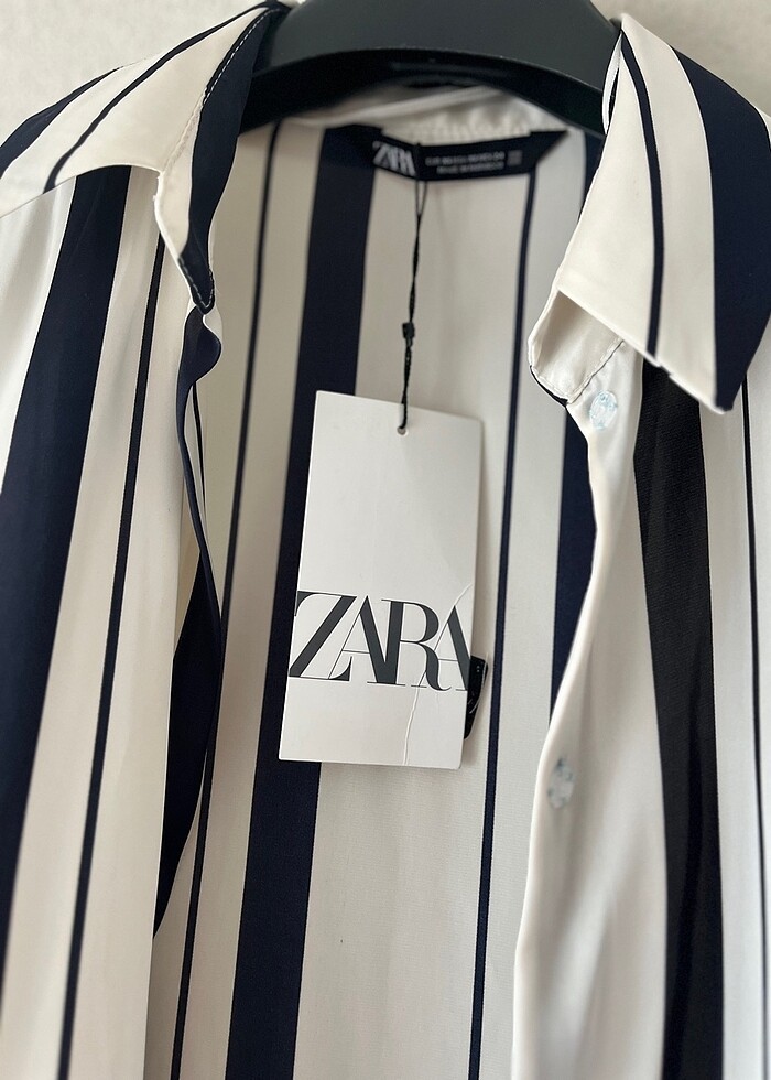 Çizgili saten zara gömlek - Görsel 3