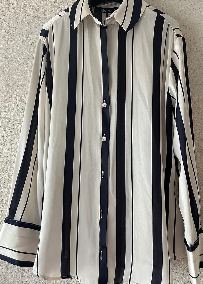 Çizgili saten zara gömlek - Görsel 2