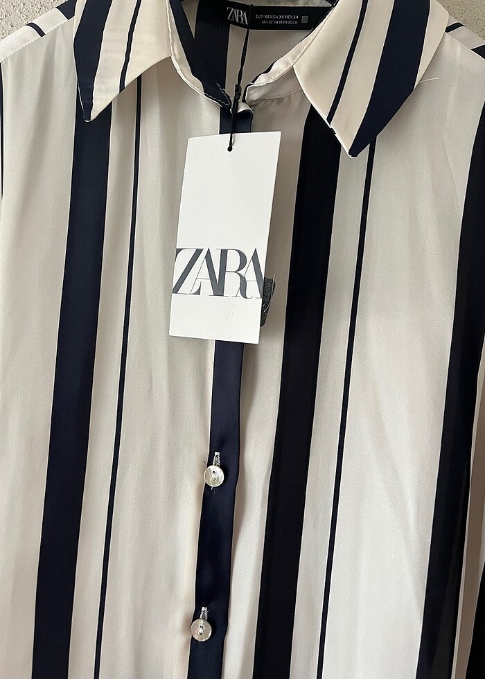 Çizgili saten zara gömlek - Görsel 4