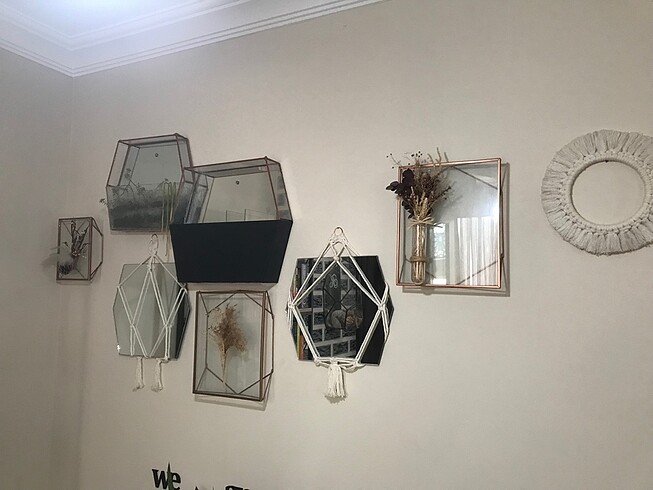 Terraryum saksı çerceve ayna gold dekor bakır dekor
