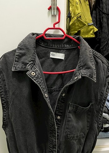 Siyah Kemerli Kolsuz Denim Tulum - Görsel 3