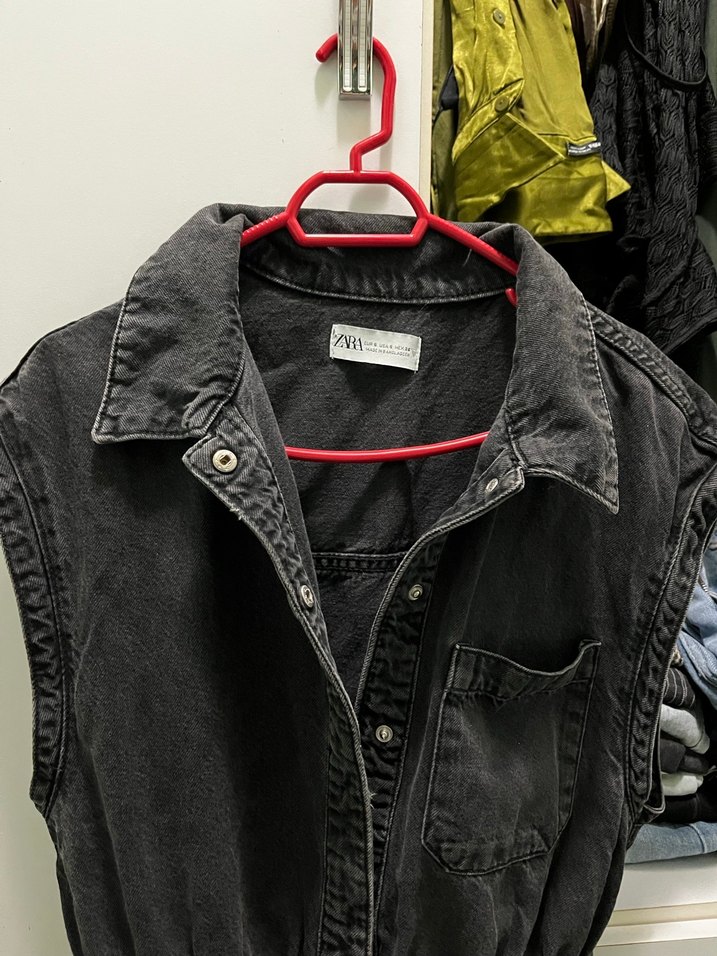 Siyah Kemerli Kolsuz Denim Tulum - Görsel 3