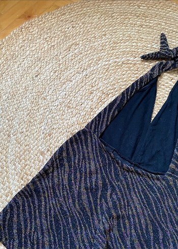 Zara Kadın Mavi Zebra Desenli Mini Tulum