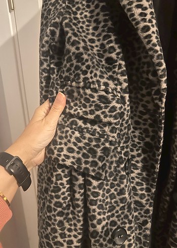 Leopar Desenli Gri Midi Kaban - Görsel 2