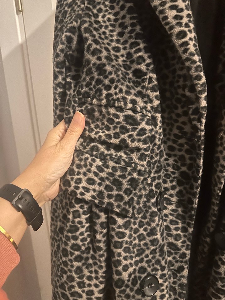 Leopar Desenli Gri Midi Kaban - Görsel 2