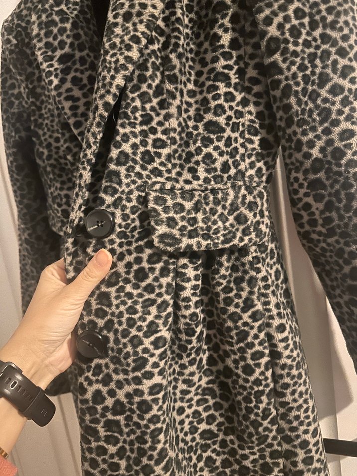 Leopar Desenli Gri Midi Kaban - Görsel 3