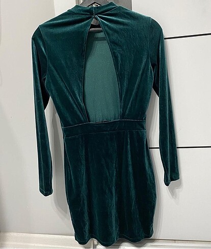 H&M Zümrüt kadife elbise