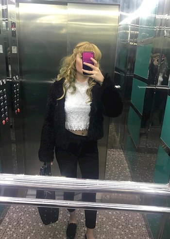 m Beden siyah Renk Siyah Tüylü Kadın Midi Boy Ceket
