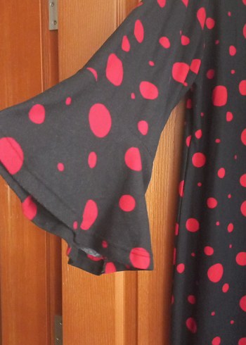 Kırmızı Puantiyeli Uzun Bohem Elbise - Görsel 2